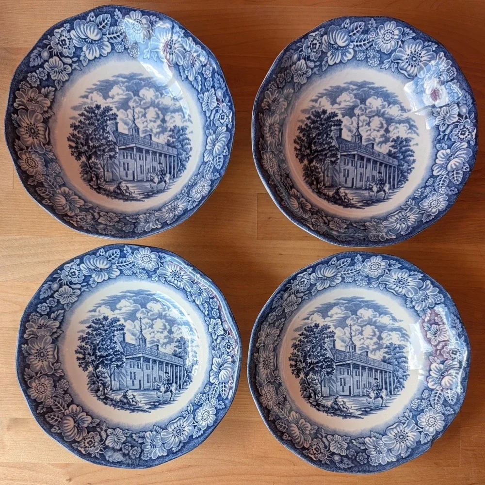 Liberty Blue Mount Vernon Soup Bowls Set of 4 Staffordshire Ironstone England